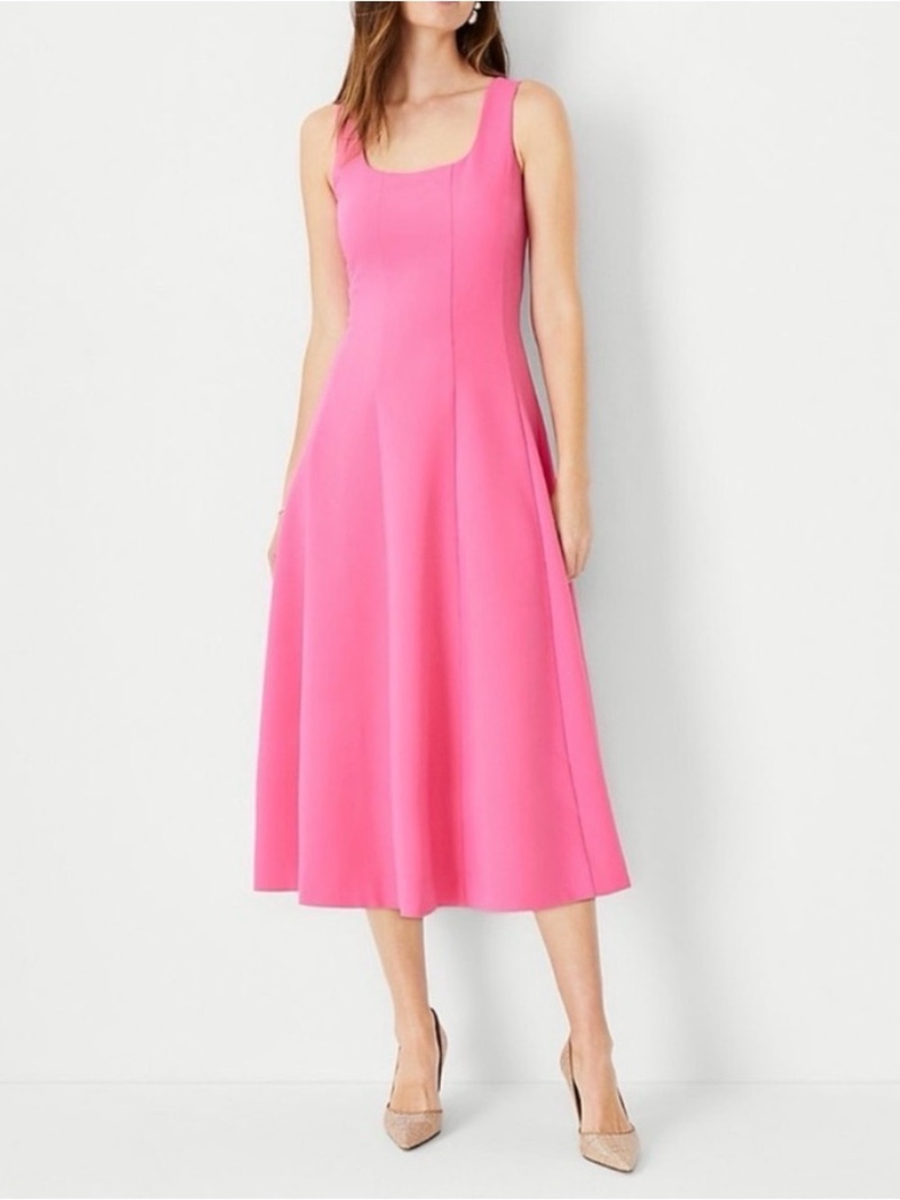 NWT Ann Taylor Paneled Flare Midi Dress in Pink Charm Size 6